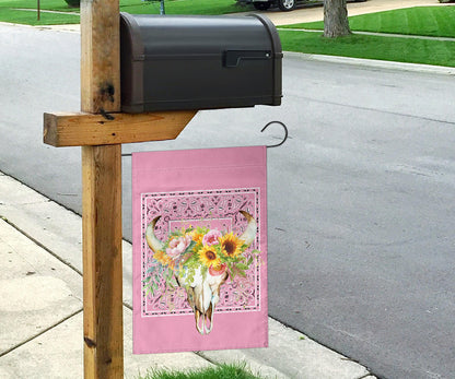 Pretty Pink Bandana Cow Skull Home and Garden Flags