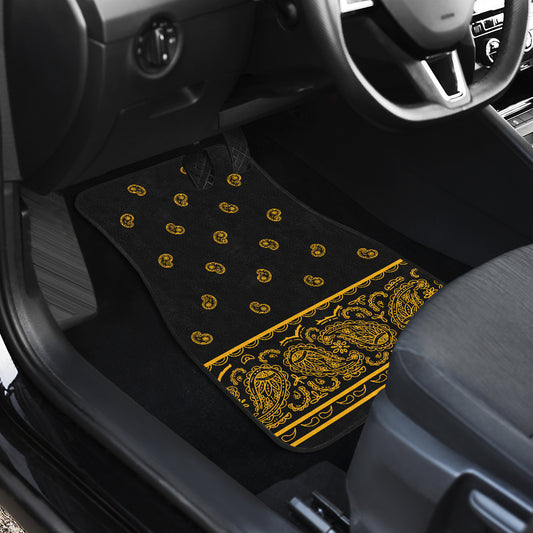 Quad Black Gold Bandana Car Mats - Fancy