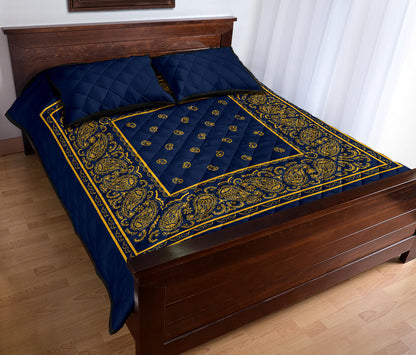 navy blue and gold bedspread set