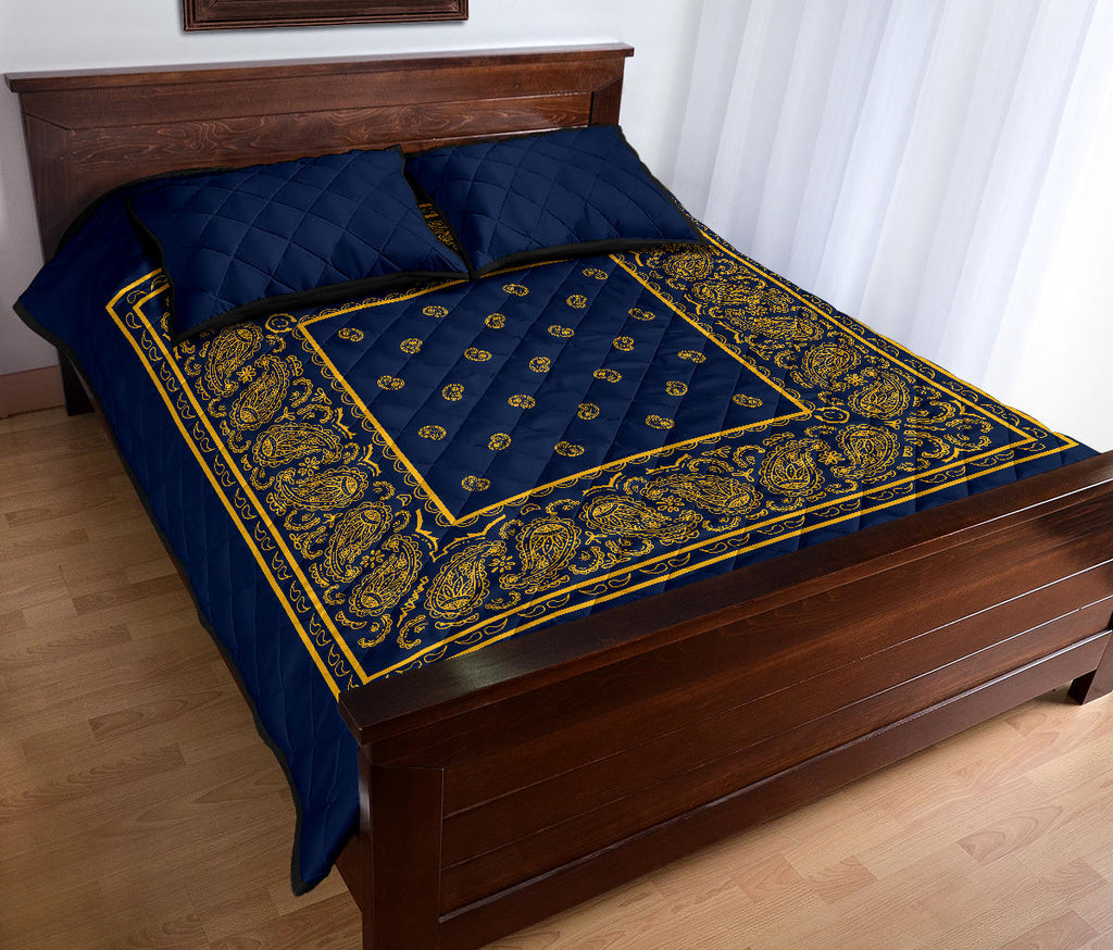 navy blue and gold bedspread set