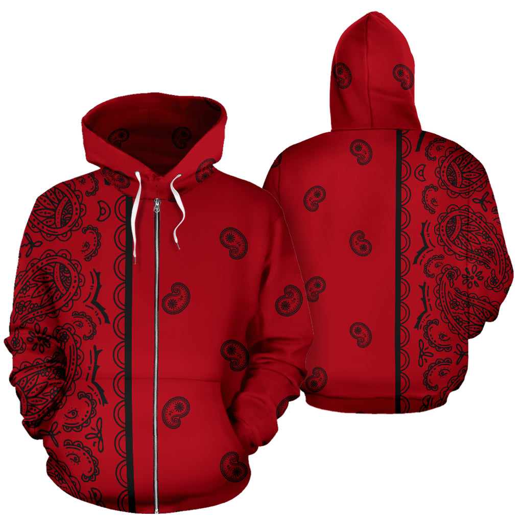black and red bandana zip up hoodie