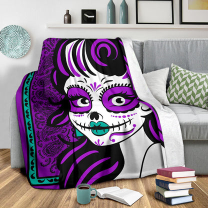 Ultra Plush Purple Bandana Calavera Fleece Blanket