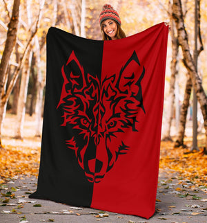 Red Wolf Tribal Tattoo Fleece Throw Blanket
