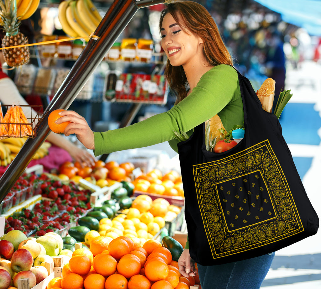 Black Gold Bandana Reusable Grocery Bag 3-Pack