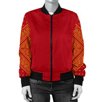 Women's Red and Gold on Red Bandana Sleeved Bomber Jacket