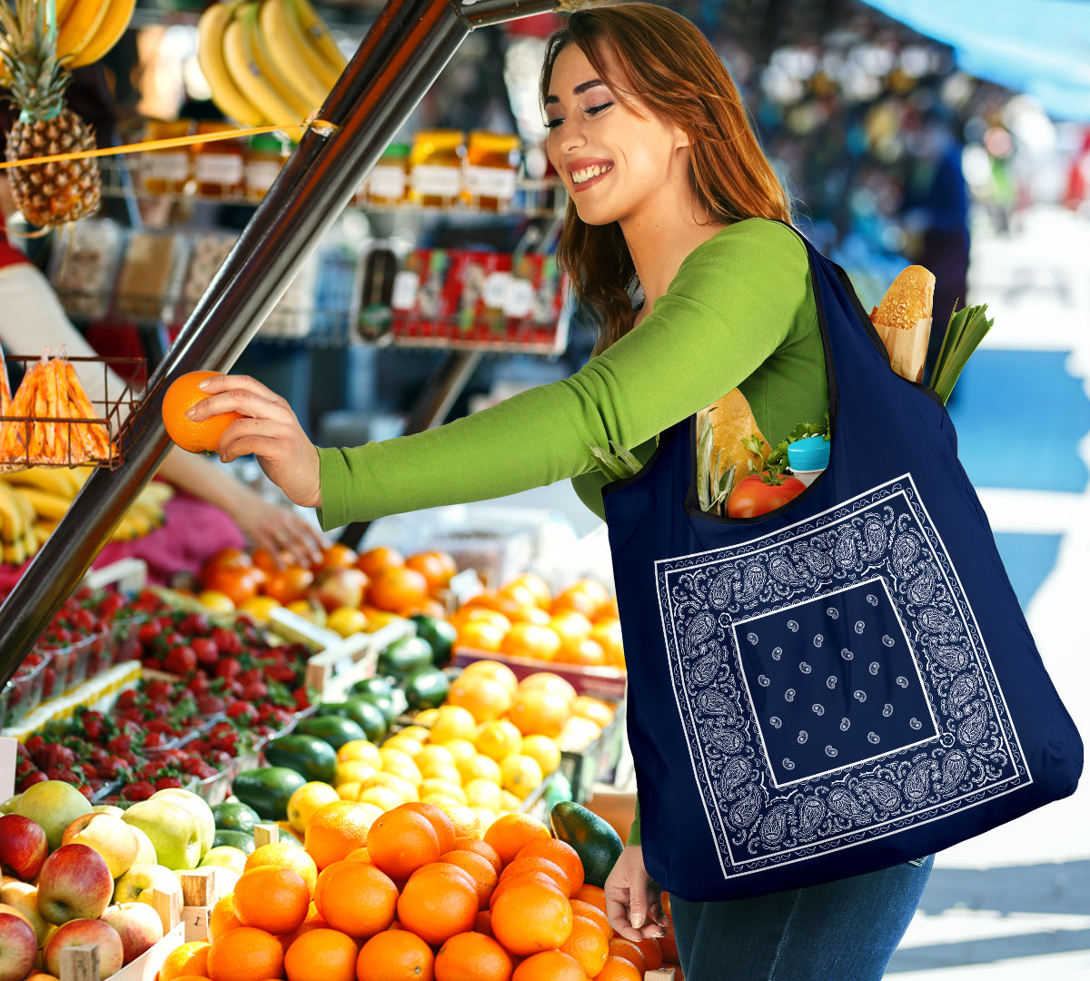 Navy Blue Bandana Grocery Bag 3-Pack