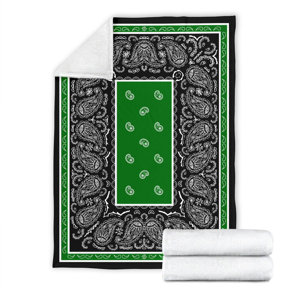 Green and Black Bandana Fleece Throw Blanket