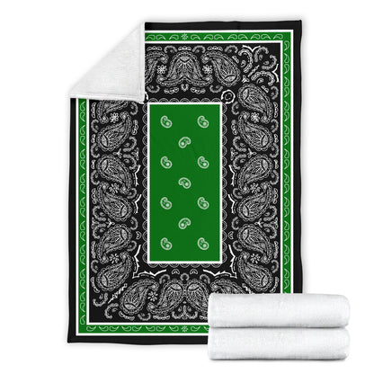 Green and Black Bandana Fleece Throw Blanket