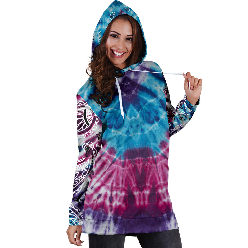 Blue Tie Dye Bandana Hoodie Dress