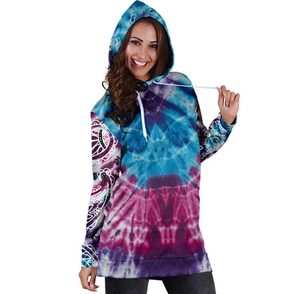 Blue Tie Dye Bandana Hoodie Dress