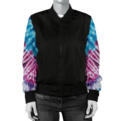 Women's Blue Tie Dye Bandana Sleeved Bomber Jacket