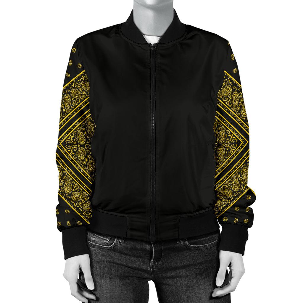 Women's Black Gold Bandana Sleeved Bomber Jacket