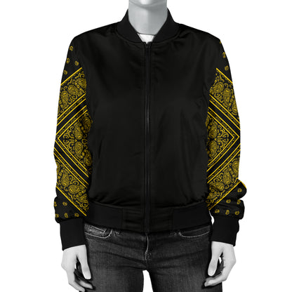 Women's Black Gold Bandana Sleeved Bomber Jacket