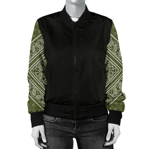 Women's Army Green Bandana Sleeved Bomber Jacket