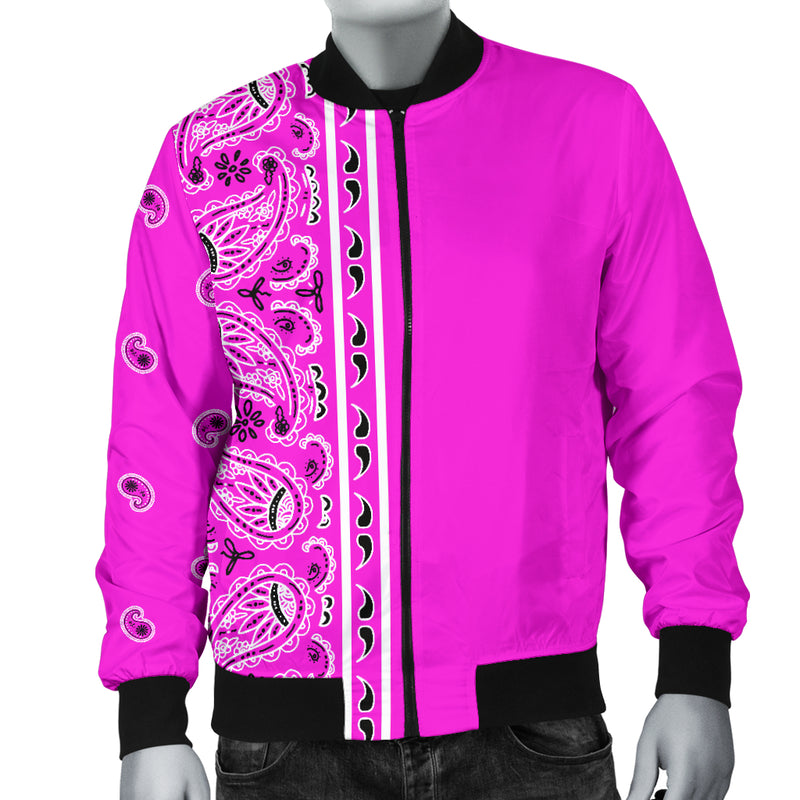 Men's Asymmetrical Abruptly Pink Bandana Bomber Jacket