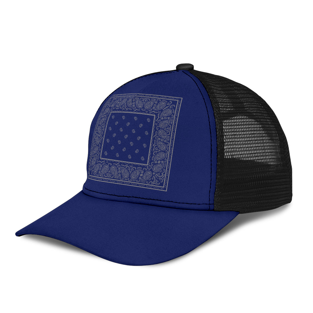 blue and gray bandana mesh back cap