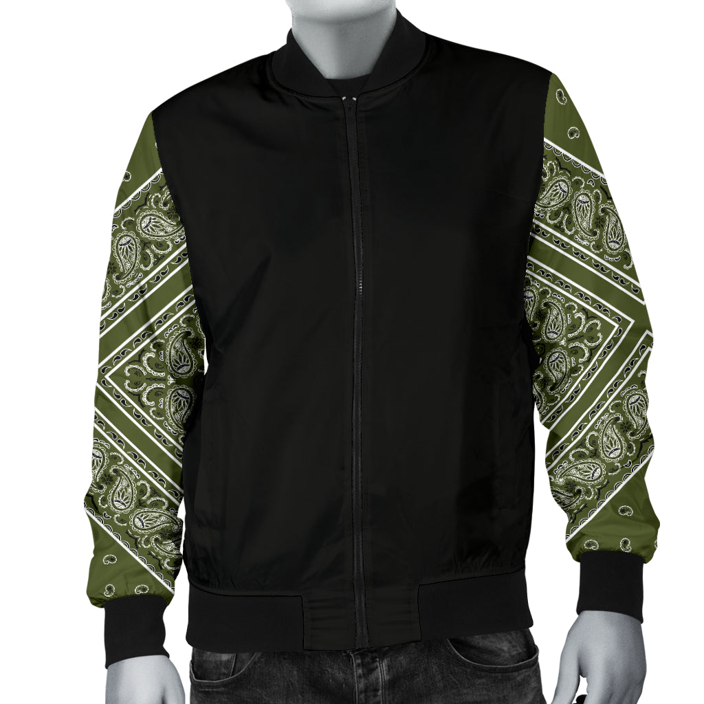 Men's Army Green Bandana Sleeved Bomber Jacket
