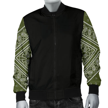 Men's Army Green Bandana Sleeved Bomber Jacket