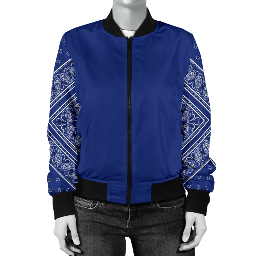 Women's Royal Blue on Blue Bandana Sleeved Bomber Jacket
