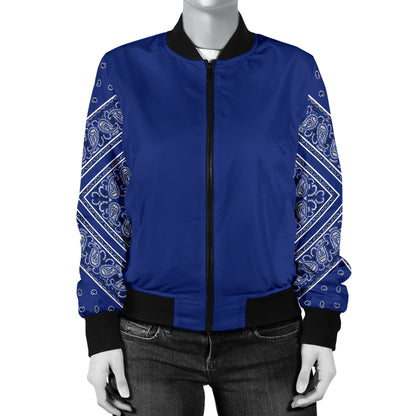 Women's Royal Blue on Blue Bandana Sleeved Bomber Jacket