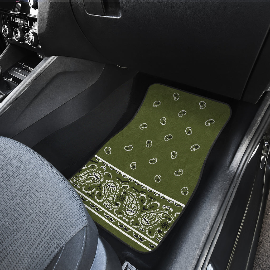 Dual Army Green Bandana Car Mats - Fancy