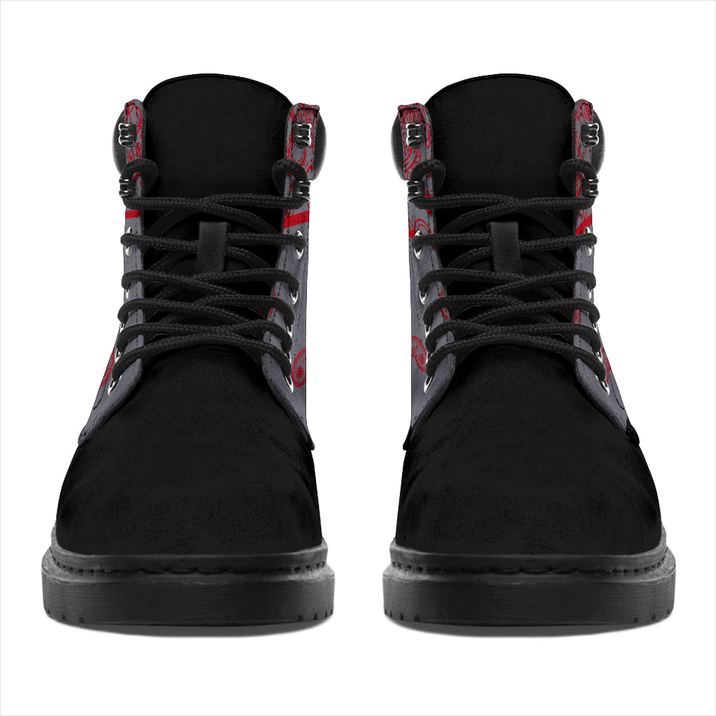 Gray and Red Bandana Blackout All Season Boots