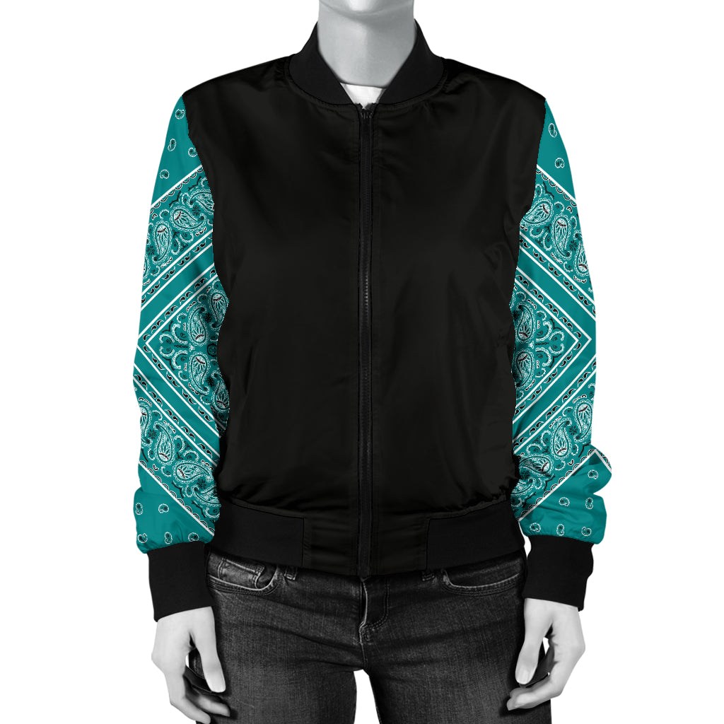 Women's Teal Bandana Sleeved Bomber Jacket