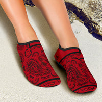 red and black bandana boat shoes