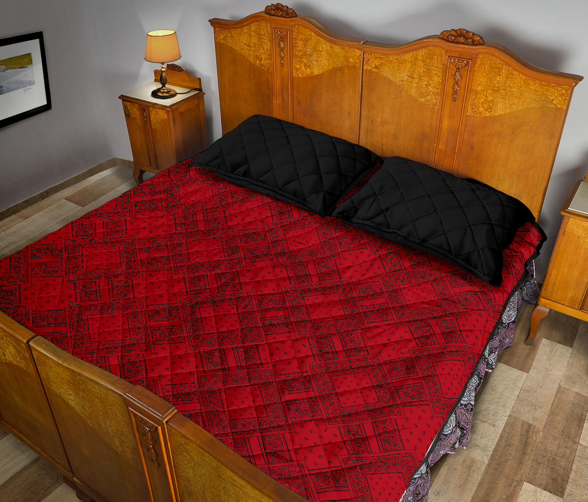 Quilt Set - Red and Black Bandana DB Quilt w/Shams