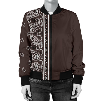 Asymmetrical Coffee Brown Bandana Women's Bomber Jacket