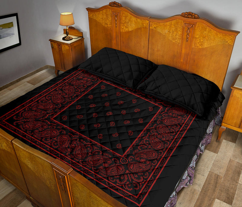 Quilt Set - Black and Red Bandana Bed Quilts w/Shams