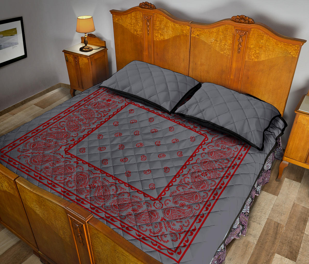 Quilt Set - Gray and Red Bandana Quilt w/Shams