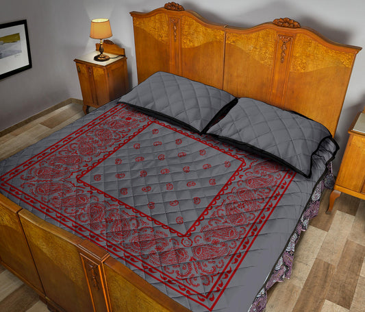 Quilt Set - Gray and Red Bandana Quilt w/Shams