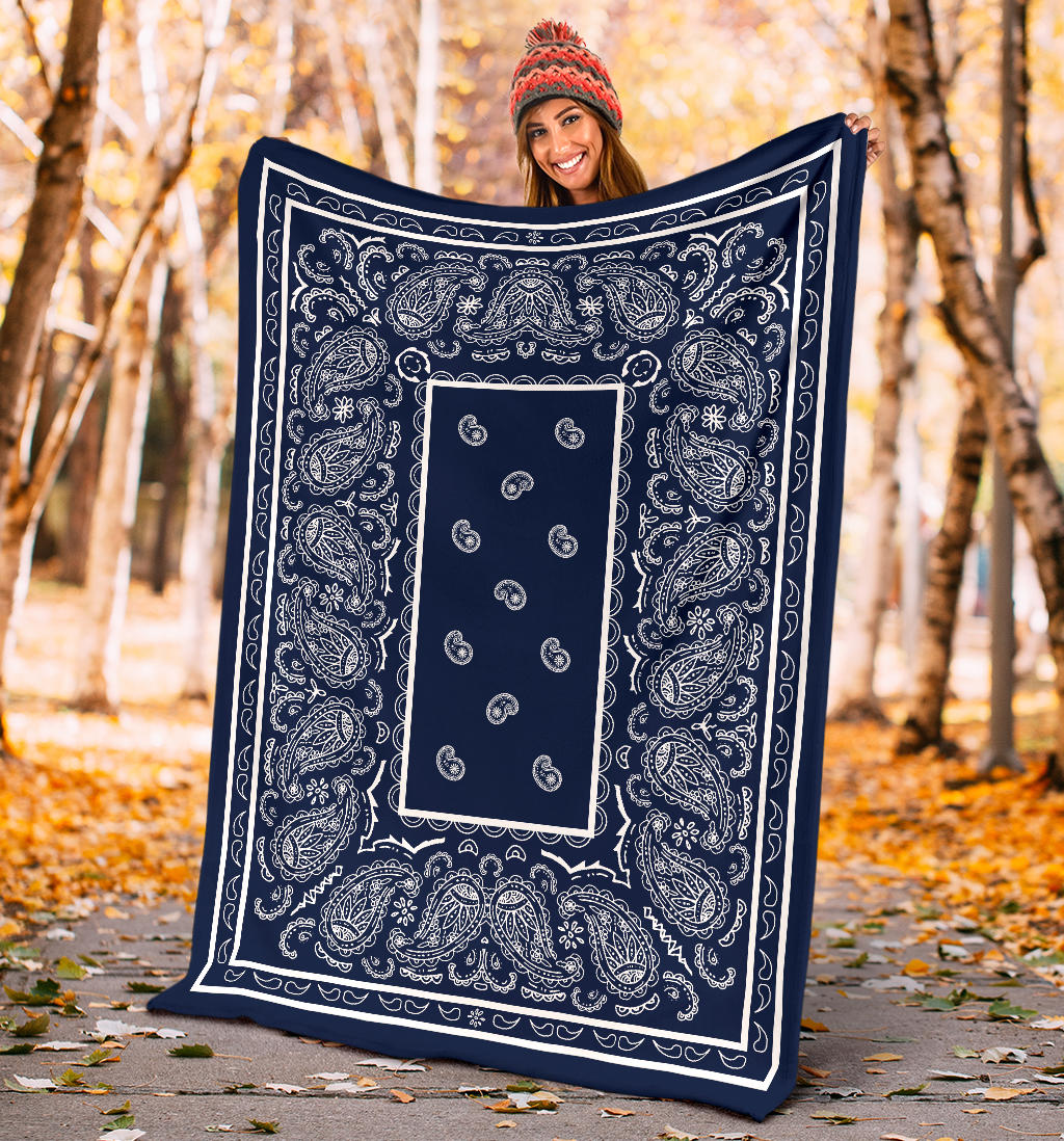 Navy and White Bandana Fleece Throw
