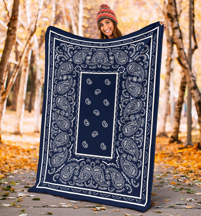Navy and White Bandana Fleece Throw