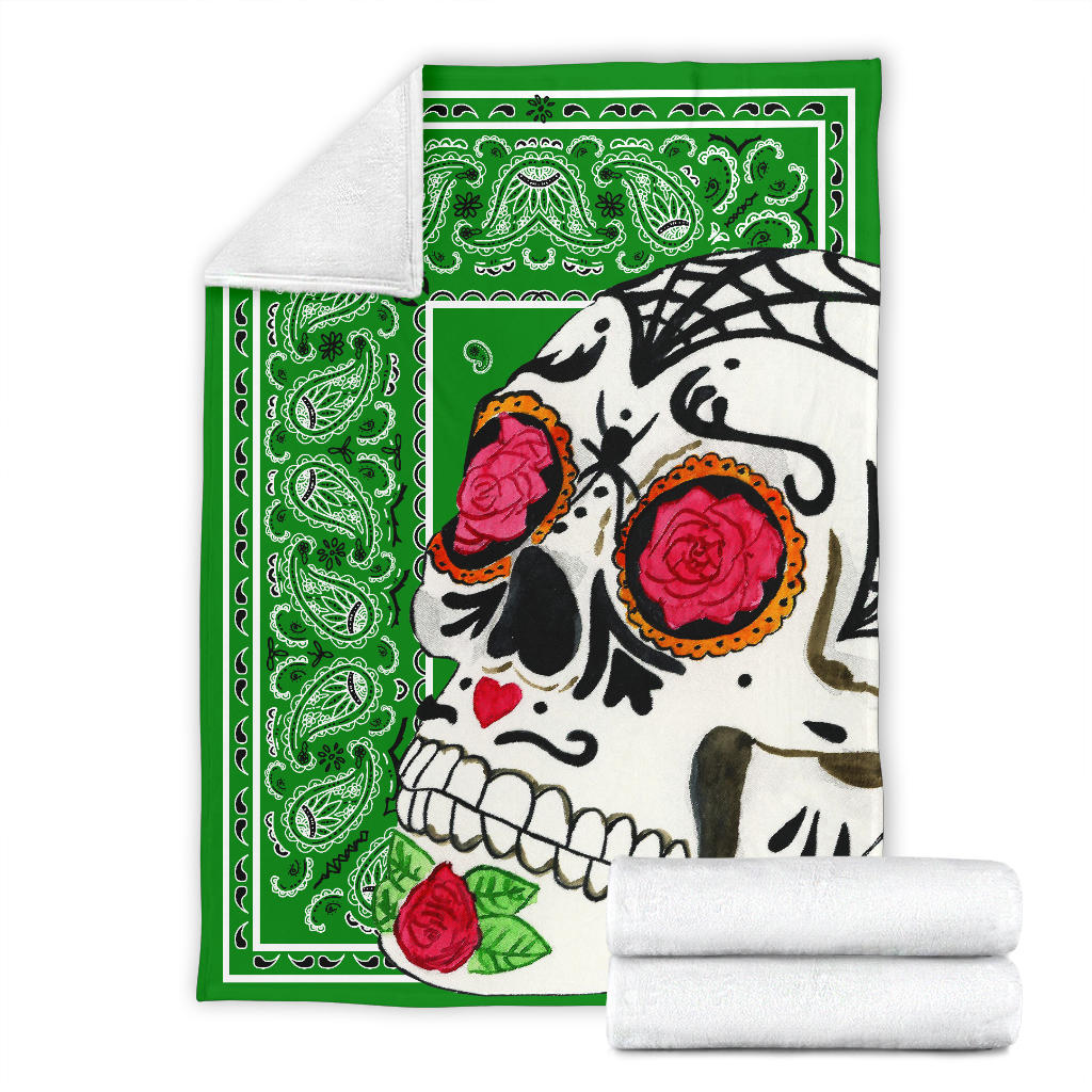 Ultra Plush Green Bandana Sugar Skull Throw