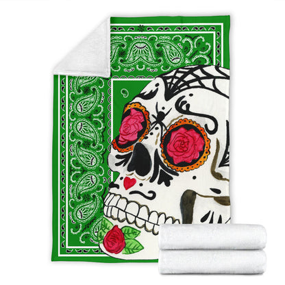 Ultra Plush Green Bandana Sugar Skull Throw
