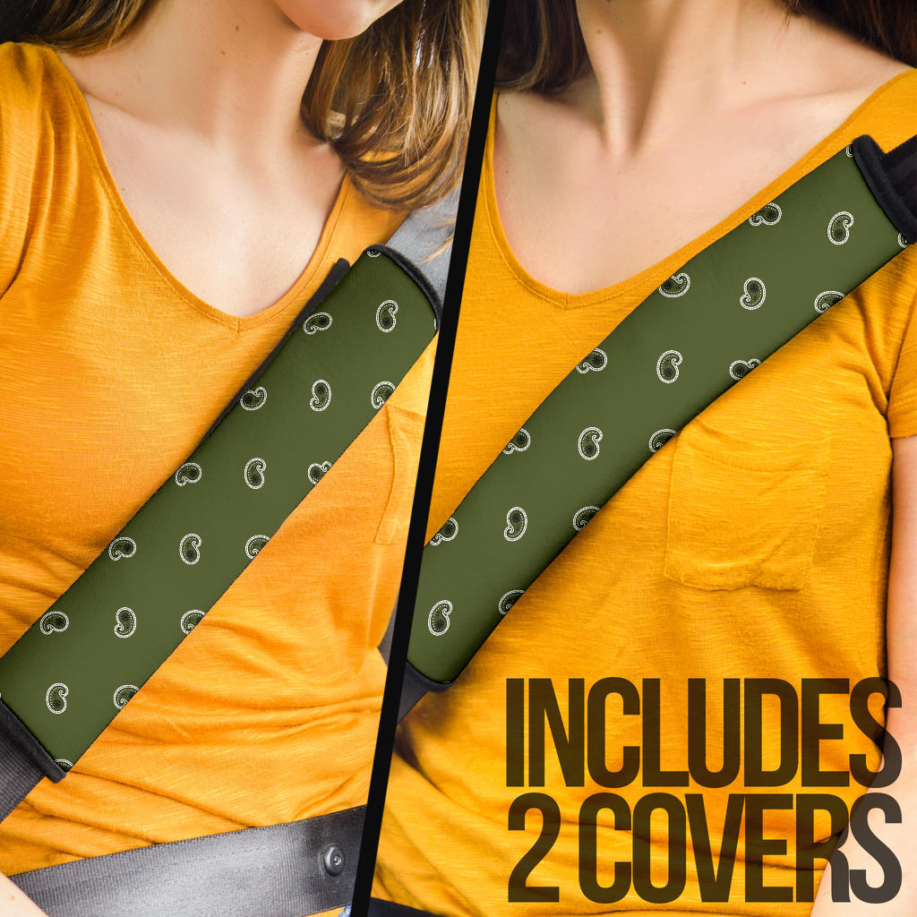Army Green Bandana Seat Belt Covers - 3 Styles