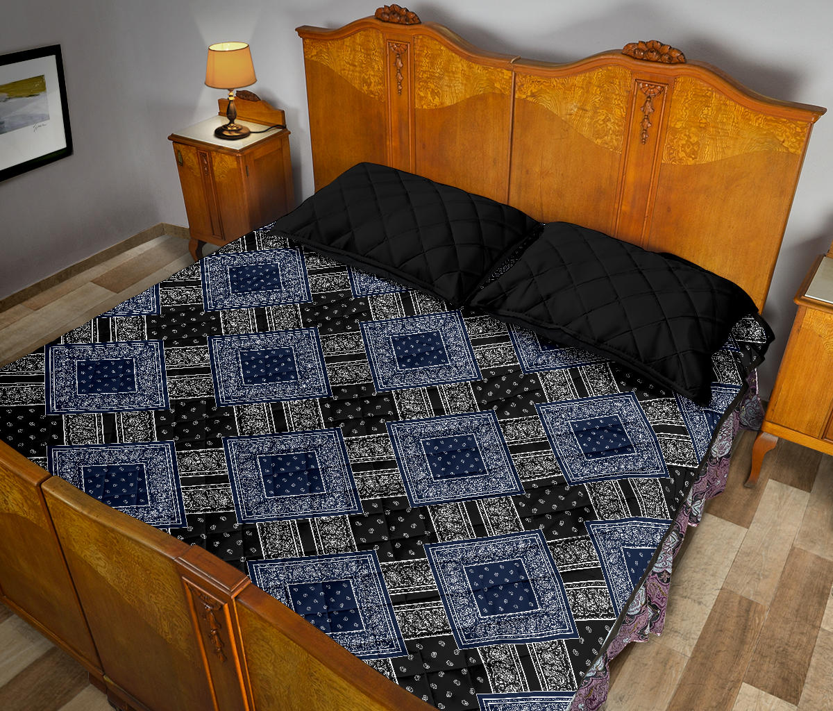 Quilt Set - Black and Blue Bandana DB Quilt w/Shams