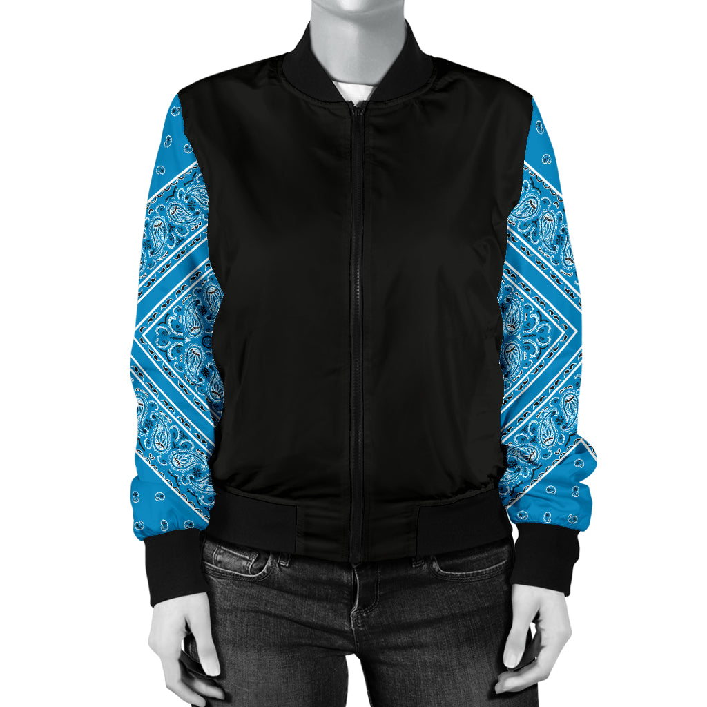 Women's Sky Blue Bandana Sleeved Bomber Jacket