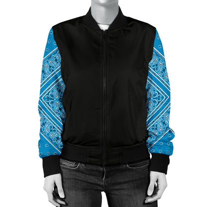 Women's Sky Blue Bandana Sleeved Bomber Jacket