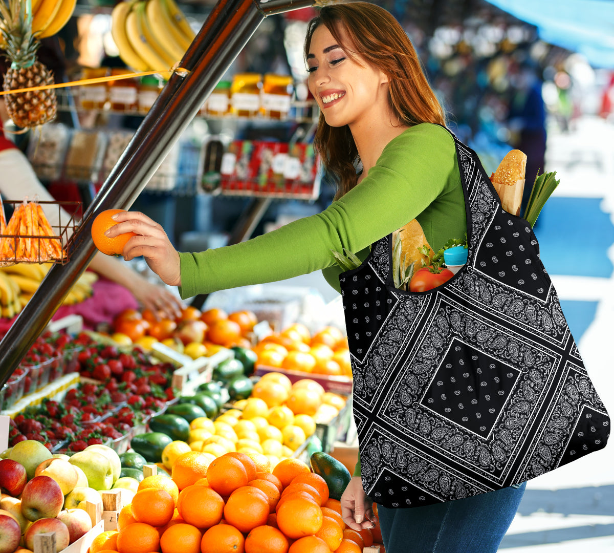 Black Bandana Reusable Grocery Bag 3-Pack