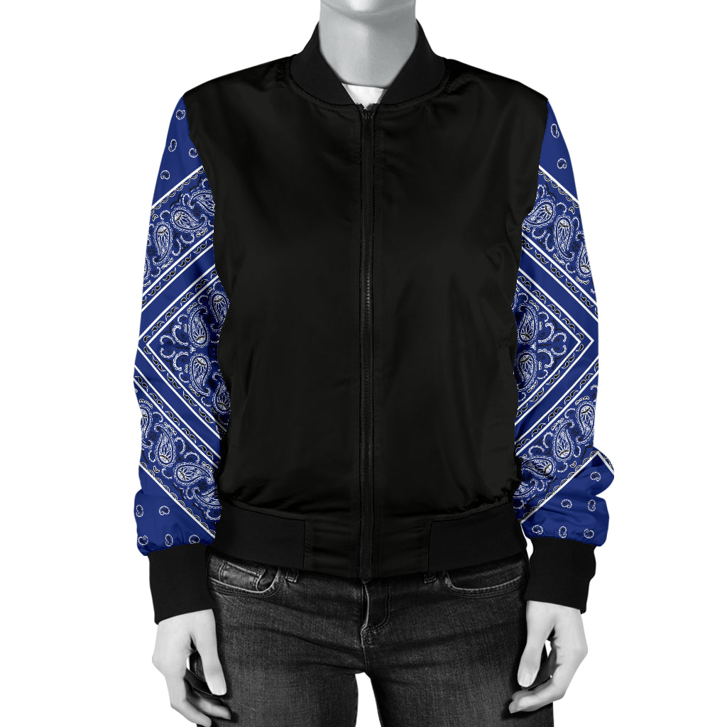 Women's Royal Blue Bandana Sleeved Bomber Jacket