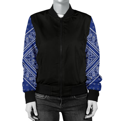 Women's Royal Blue Bandana Sleeved Bomber Jacket