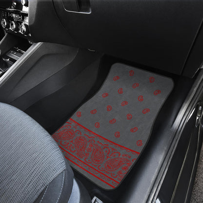 Quad Gray and Red Bandana Car Mats - Fancy