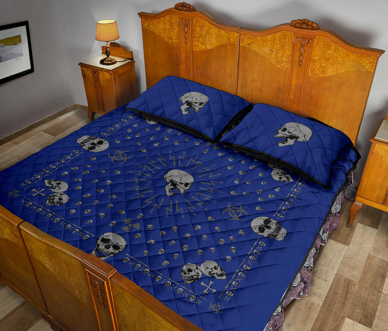 blue and gray bandana bed set with skulls