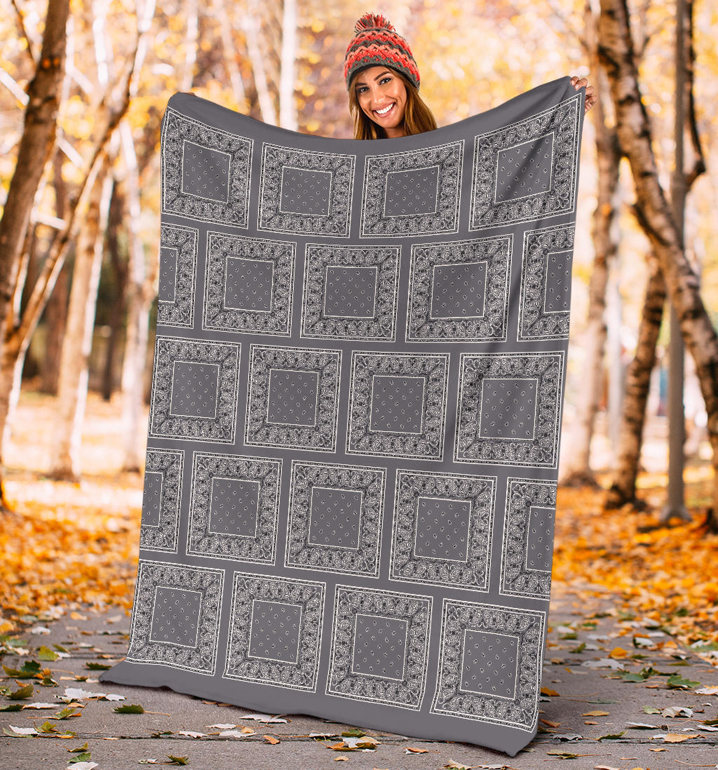 Gray Bandana Patch Throw Blankets