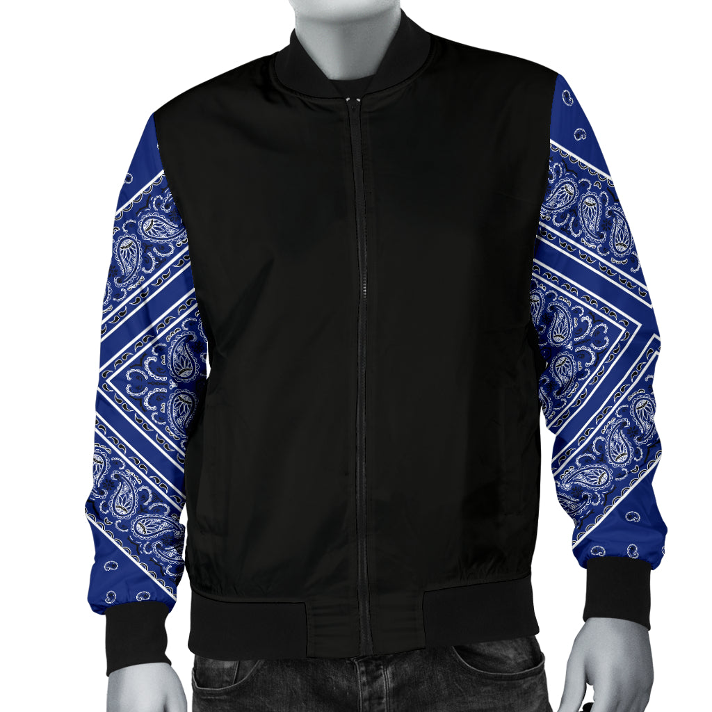 Men's Royal Blue Bandana Sleeved Bomber Jacket