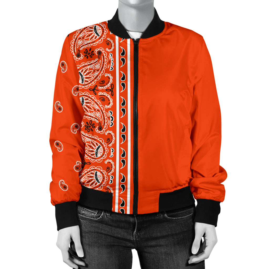 Asymmetrical Perfect Orange Bandana Women's Bomber Jacket