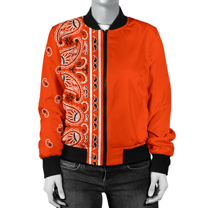 Asymmetrical Perfect Orange Bandana Women's Bomber Jacket